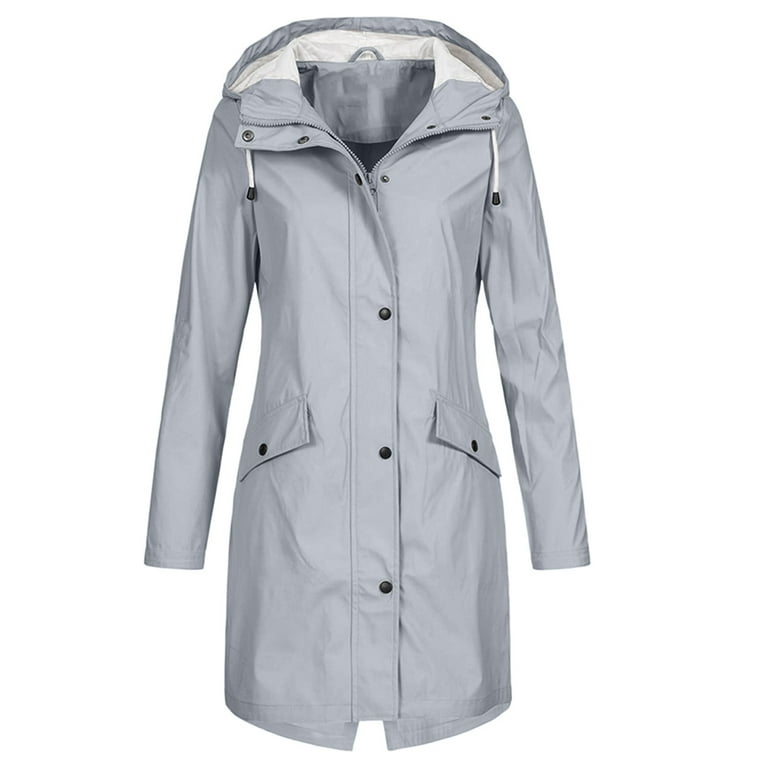pseurrlt Women Solid Long Rain Jackets Plus Size Waterproof with Hood Packable Windproof Outdoor Lightweight Coat for Hiking Walmart