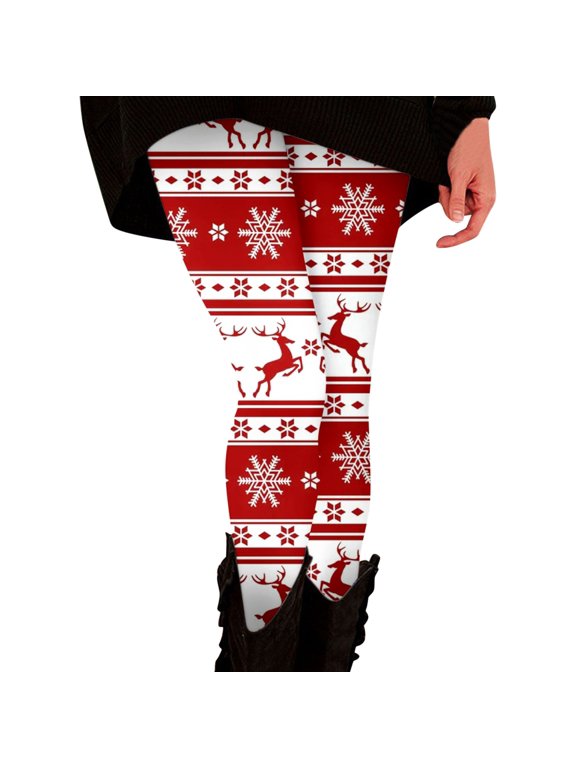 Women's Christmas Leggings High Waisted Workout Pants Tummy Control Santa Claus Print Gym Legging Tights