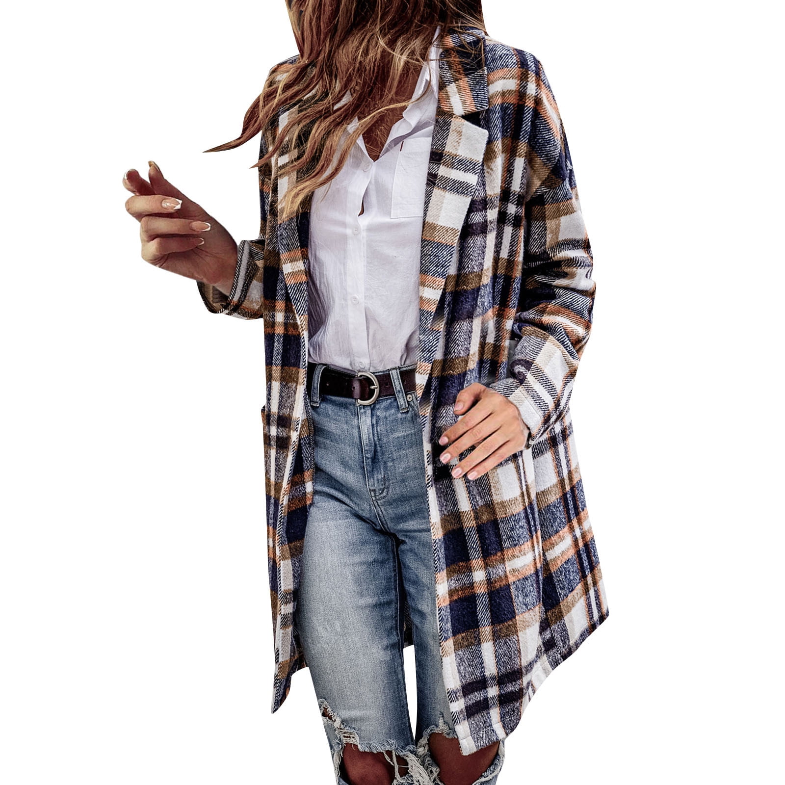 Canrulo Womens Casual Plaid Shacket Jacket Coat Winter Loose Oversize  Shirts Coffee S 