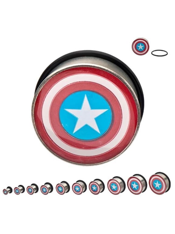 psfcpta-1pr single flare captain america logo stainless steel plugs, 1 in.