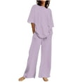 thumbnail image 1 of pstuiky 2 Piece Sets for Women Summer, Women's Summer Solid Color Fit Casual Short Sleeved Top with Pants and Round Neck Post Partum Set Lounge Sets Linen Set for Women, 1 of 4