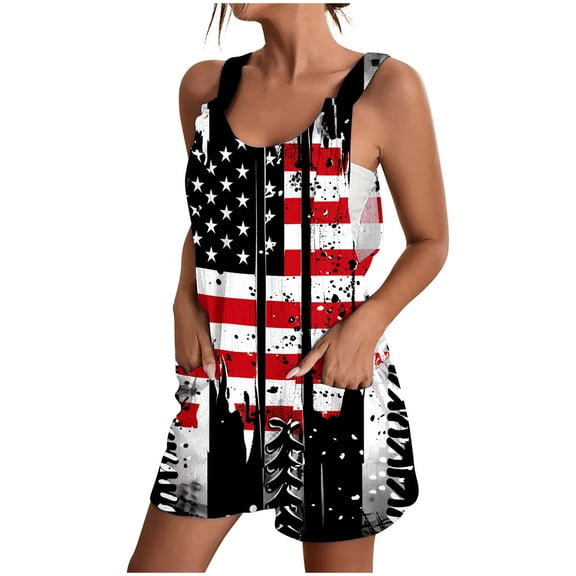pstuiky American Flag Overalls, Fashion Independence Day Print Lightweight Shorts with Pockets Casual Slim Fit Comfort Waist 4Th of July Outfits White S