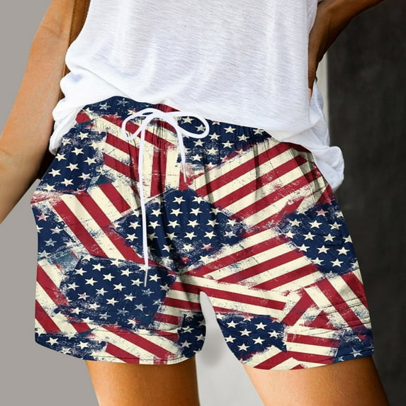 pstuiky American Flag Shorts Womens Shorts Fashion Rope Independence Day Printed Shorts Yoga Sport Shorts Fit Casual Shorts for Women Plus Size Shorts Summer Savings
