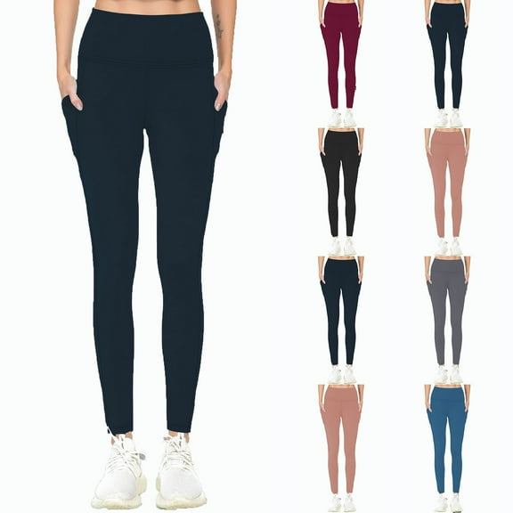 pstuiky Athletic Leggings for Women, Solid Color Casual Long High Waisted Trousers with Pockets Oversized Gym Clothes Black L