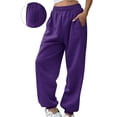 thumbnail image 1 of pstuiky Baggy Sweatpants with 3 Pockets Elastic Waist Adjustable Cuff Sport Long Pants Solid Color Casual Plus Size Winter Pants for Women, 1 of 5