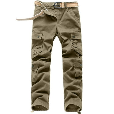 pstuiky Cargo Pants For Men, Solid Color Straight Type Workwear Active Fit Multiple Pockets Pants For Men Flash Deals Khaki XXL