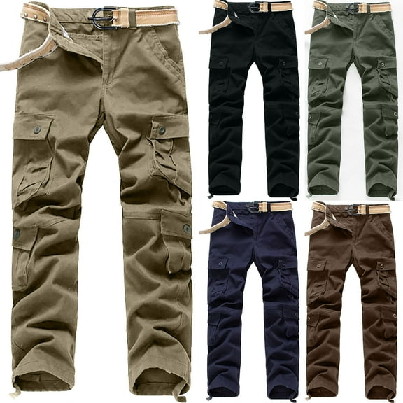 pstuiky Cargo Pants Men, Solid Color Straight Type Workwear Active Fit Multiple Pockets Men'S Tactical Pants Army Green L
