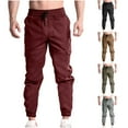 thumbnail image 1 of pstuiky Cargo Pants, Solid Color Loungewear Active Fit Multiple Pockets Long Pants Army Green L, 1 of 8