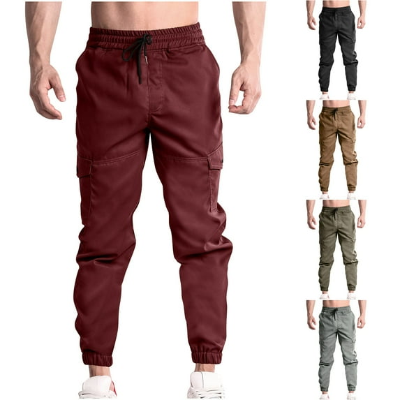 pstuiky Cargo Pants, Solid Color Loungewear Active Fit Multiple Pockets Long Pants Army Green L