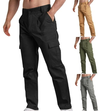 pstuiky Cargo Pants, Solid Color Zipper Straight Type Leisure Modern Fit Multiple Pockets Mens Pants Clearance Army Green L
