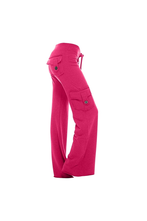 Cargo Pants Women Cargo Pants Wide Leg Baggy Relaxed Jogger Pants High Rise Yoga Leggings Plus Size Drawstring Straight Leg Pants with Pockets Leisure Hot Pink L