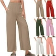 thumbnail image 1 of pstuiky Casual Pants for Women, Cotton and Linen Solid Color Loose Long Linen Pants Outfits for Vacation Comfy Womens Dress Pants Green L, 1 of 8