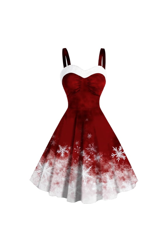 Christmas Dresses Women Vintage Dress for Women Snowflake Print Plus Size Dresses Swing A-Line Dress Knee-Length Dress Sleeveless Midi Cocktail Dresses
