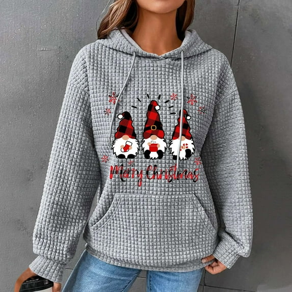 pstuiky Christmas Sweatshirts for Women,Merry Christmas Shirt Long Sleeve Tops Drawstring Hooded T-Shirt Blouses Graphic Plus Size Tees Cute Pullover Tops Clearance Christmas Gifts