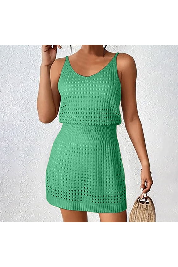 Cover up Dress, Summer Crochet Hollow Out Knit Beach Cover Up Dress for Women Vacation Swimwear Bathing Suit Outfit Cruise Resort Wear Lightweight Long Sleeve Green 10