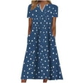 thumbnail image 1 of pstuiky Dresses for Women, Plus Size Dresses Short Sleeved V-Neck Ankle-Length Dress Mid-Calf Dress with Pocket Summer Dresses for Women Blue xxl, 1 of 6