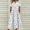 thumbnail image 1 of pstuiky Dresses for Women, Plus Size Dresses Short Sleeved V-Neck Ankle-Length Dress Mid-Calf Dress with Pocket Summer Dresses for Women White m, 1 of 6