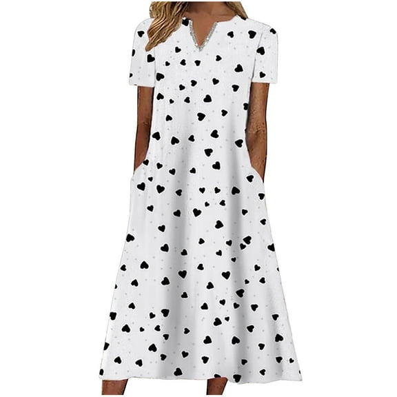 pstuiky Dresses for Women, Plus Size Dresses Short Sleeved V-Neck Ankle-Length Dress Mid-Calf Dress with Pocket Summer Dresses for Women White xxxl