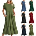 thumbnail image 1 of pstuiky Dresses for Women, Women's Summer Casual Short Sleeve Crewneck Swing Dress Casual Flowy Tiered Maxi Beach Dress with Pockets High Waist Plus Size Dress for Women, 1 of 8