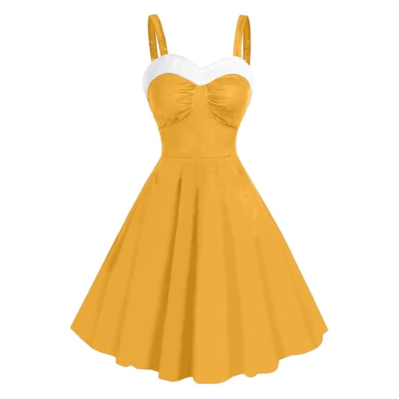 pstuiky Vintage Christmas Dresses for Women Sleeveless Solid Color A-Line Midi Winter Xmas Party Cocktail Dress