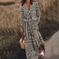 thumbnail image 1 of pstuiky Dresses for Women, Women Summer Print Dress Slit Long Dress Long Sleeve V-Neck Dress Mid-Calf Dress Leisure Gray XXL, 1 of 3