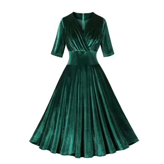 pstuiky Dresses for Women, Women's Vintage Hepburn Dress Short Sleeve V-Neck Dress with Belt Large Hem Cocktail Dress with Pockets