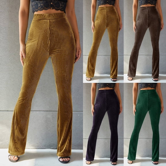 pstuiky Flare Jeans for Women, Women Print High Elastic Waist Flared Wide Leg Long Pants Active Fit Workout Bootcut Running Workout Flare Yoga Pants Gift for Girl Bronze L