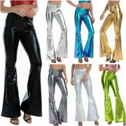 pstuiky Flare Jeans for Women, Women Print High Elastic Waist Flared Wide Leg Long Pants Skinny Stylish Slim Jogger Sweatpants Womens Pants Gift for GirlBlack L