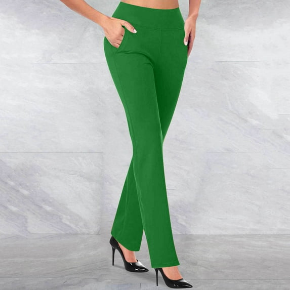 pstuiky Flared Leggings Women, Women Print High Elastic Waist Flared Wide Leg Long Pants Casual Simple Bootcut Lounge Wear Leisure Pants Gift for Women Green L