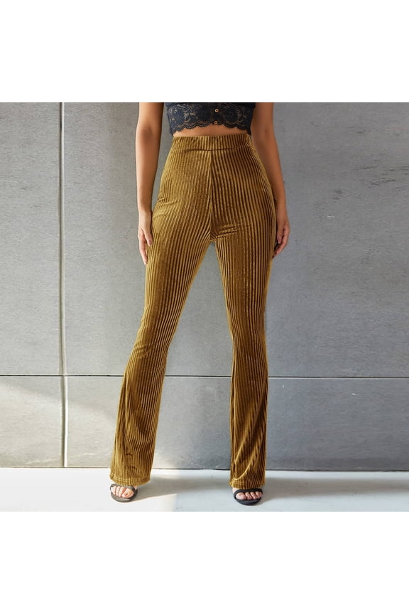 Flared Leggings Women, Women Print High Elastic Waist Flared Wide Leg Long Pants Loose Athletic Slim Lounge Wear Trousers for Women Gift for Women Gold XL