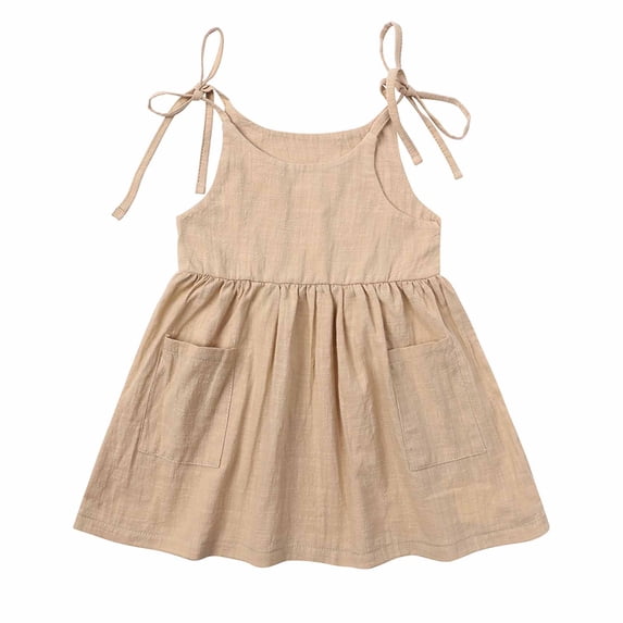 pstuiky Girl Dress, Summer Toddler Baby Girl Children's Cotton and Linen Suspender Dress Solid Color Vest Skirt Girls Maxi Dress Casual Dresse Sale Size