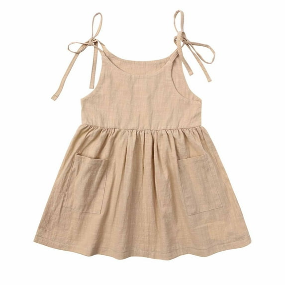pstuiky Dresses, Summer Toddler Baby Girl Children's Cotton and Linen Suspender Dress Solid Color Vest Skirt Beach Dress Casual Dresse Size