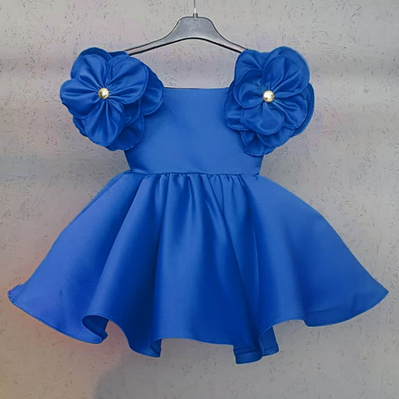 pstuiky Girls' Dresses, Toddler Girls Solid Color Retro Flowers Short Sleeve Birthday Party Gown Kids Dresses Girls Maxi Dress Casual Dresse Up to 50% Off Size