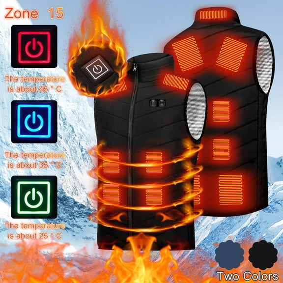 pstuiky Heated Vest, Women 15 Zone Smart Heating Vest USB Charging Warm Vest Smart Heating Jacket Stand Collar Vest Leisure
