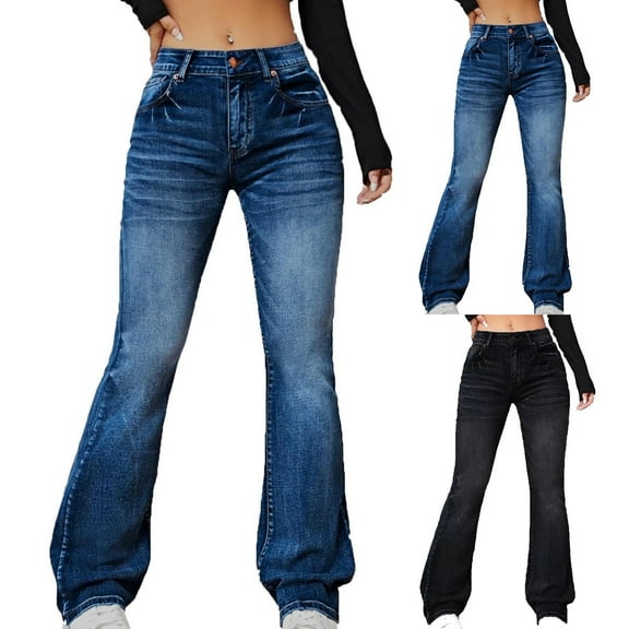 pstuiky Jeans for Women Fashion Women Pockets Button Straight High Waist Skinny Jeans for Women Stretchy Trousers Denim Pants