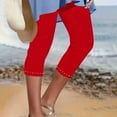 thumbnail image 1 of pstuiky Womens Capri Leggings, Women's High Waisted Capri Yoga Pants Summer Solid Color Slim Fit Gym Workout Leggings Leggings with Pockets Red L, 1 of 7