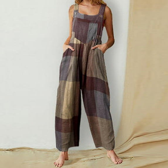 pstuiky Jumpsuits for Women, Women's Overalls Casual Loose Jumpsuit Floral Printed Jumpsuit Sleeveless Adjustable Straps Wide Leg Jumpsuit with Pockets Button Camisole Jumpsuit