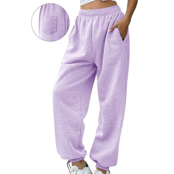 pstuiky Womens Sweatpants Solid Color Plus Size Adjustable Cuffs Elastic Waist Sweatpants Casual Baggy for Running Sports Long Pants with Three Pockets Purple S