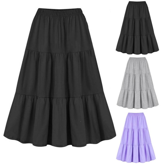pstuiky Skirt for Women , Women Casual Maxi Skirts Elastic High Waisted Flowy Skirts Summer Lightweight Long Skirts Leisure Summer Black L