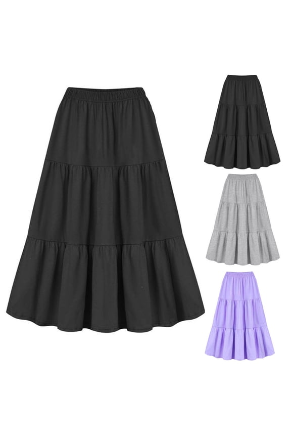 Skirt for Women , Women Casual Maxi Skirts Elastic High Waisted Flowy Skirts Summer Lightweight Long Skirts Leisure Summer Black L