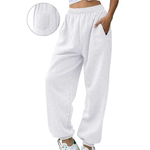 pstuiky Sweat Pants for Womens Solid Color Plus Size Adjustable Cuffs Elastic Waist Sweatpants Casual Baggy for Running Sports Long Pants with Three Pockets White XXXL