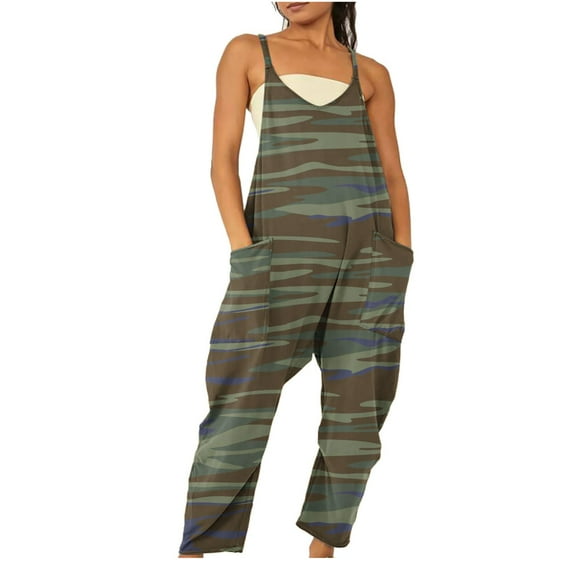pstuiky Jumpsuits for Women, Womens Summer Jumpsuits Wide Leg Sling Romper Casual Loose Floral Print Boho Bib Overalls for Women Overalls for Women Loose Fit Army Green XL