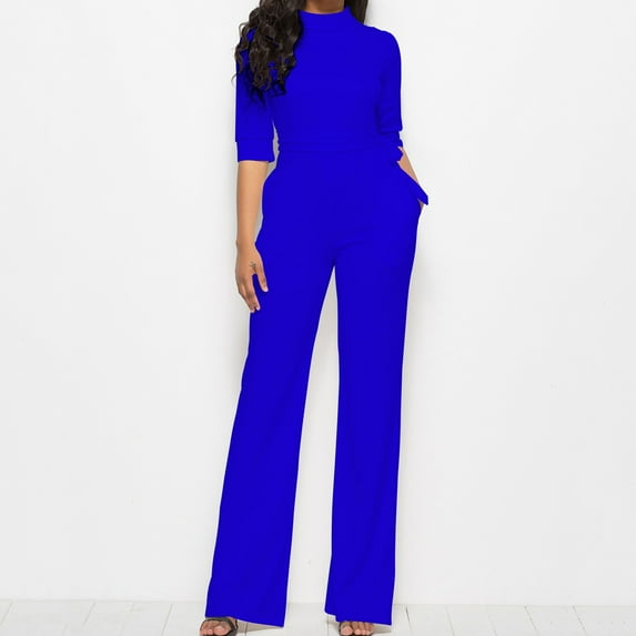 pstuiky Jumpsuits for Women Dressy, Solid Color Casual Long Palazzo Pants Outfits for Vacation Comfy Womens Romper Blue XXL