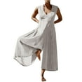 thumbnail image 1 of pstuiky Jumpsuits for Women, Women Solid Color Cotton and Linen Romper Long Sleeve Loose Romper Romper Pant Wide Leg with Pocket Leisure White XXL, 1 of 6