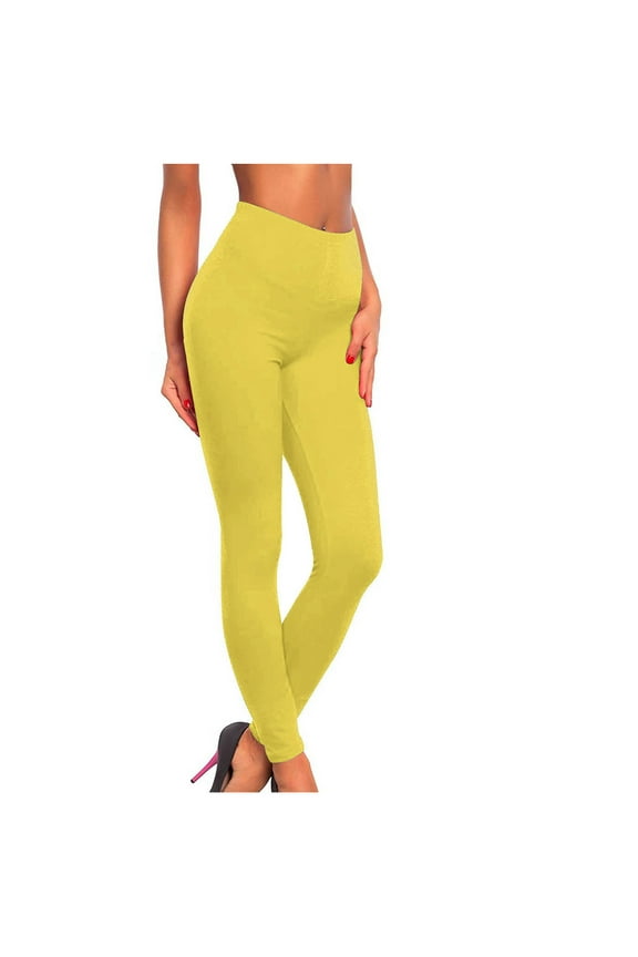 Leggings with Pockets, Women Print Mid Waist Tight Trendy Plus Size Womens Workout Bottoms Long Trousers for Women Gift for Women Yellow L