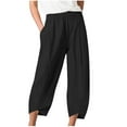 thumbnail image 1 of pstuiky Linen Pants Women Summer, Women Solid Color Cotton Linen Pants Slim High Waist Stretch Pants Elastic Wide Leg with Pocket Leisure Black XXXL, 1 of 5