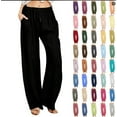 thumbnail image 1 of pstuiky Linen Pants Women, Women Solid Color Casual Cotton Linen Drawstring Elastic Waist Long Wide Leg Pants Work Pants Hiking Pants Beach Pants for Women Womens Pants, 1 of 8