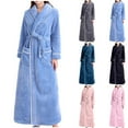 thumbnail image 1 of pstuiky Long Robe, Women Flannel Gown and Fleece Extra Thick Nightgown Pajamas Bathrobe Plus Size Loose Home Wear Long Cardigan with Pockets Leisure Blue m, 1 of 4