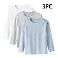 thumbnail image 1 of pstuiky Long Sleeve Shirt for Girls, 3-Piece Set Unisex Solid Color Round Neck Tee Shirts Soft Casual Tops Spring and Fall Thin Basic Tees Shirts for Boys, 1 of 9