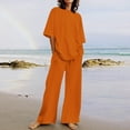 thumbnail image 1 of pstuiky Lounge Sets for Women, Women Print Short Sleeve Round Neck Blouses Shirts Sets and Long Pants Loose Fit Active Oversized Homewear Womens Loungewear Set Orange XXXXL, 1 of 5